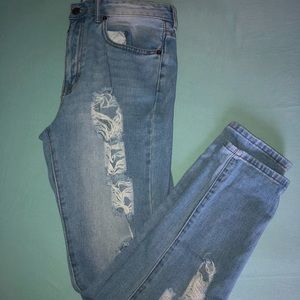 Light wash distressed jeans